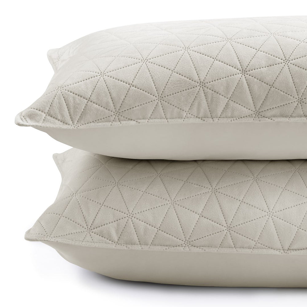 Set 2 huse perne decorative din catifea matlasate, Laila, 180-190 g/m2, Bej deschis