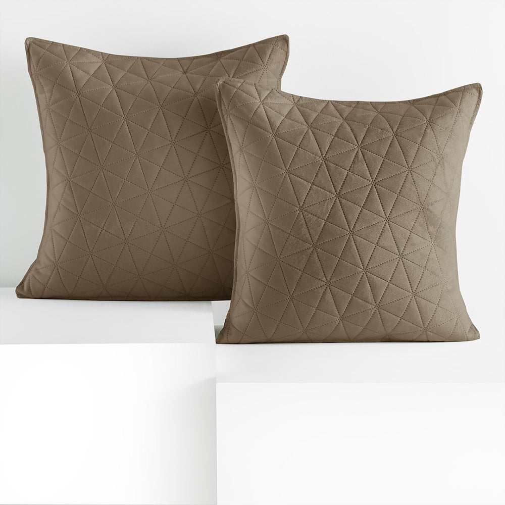 Set 2 huse perne decorative din catifea matlasate, Laila, 180-190 g/m2, Cappuccino