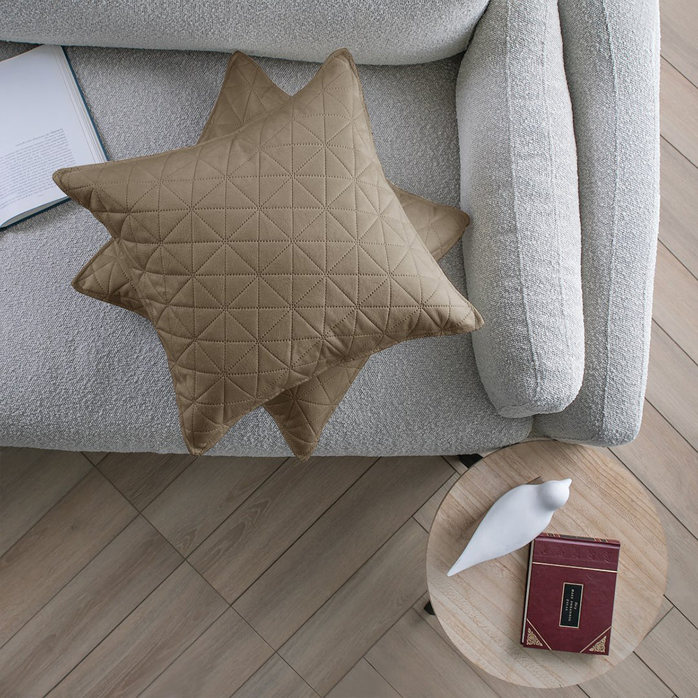 Set 2 huse perne decorative din catifea matlasate, Laila, 180-190 g/m2, Cappuccino