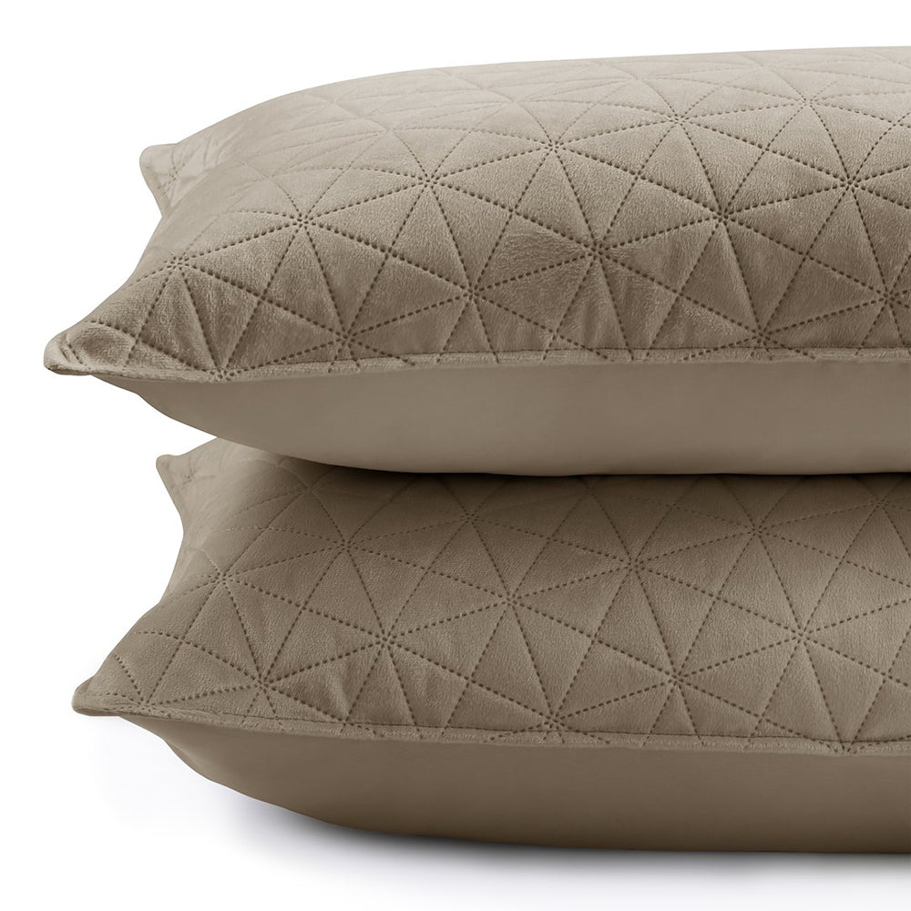 Set 2 huse perne decorative din catifea matlasate, Laila, 180-190 g/m2, Cappuccino