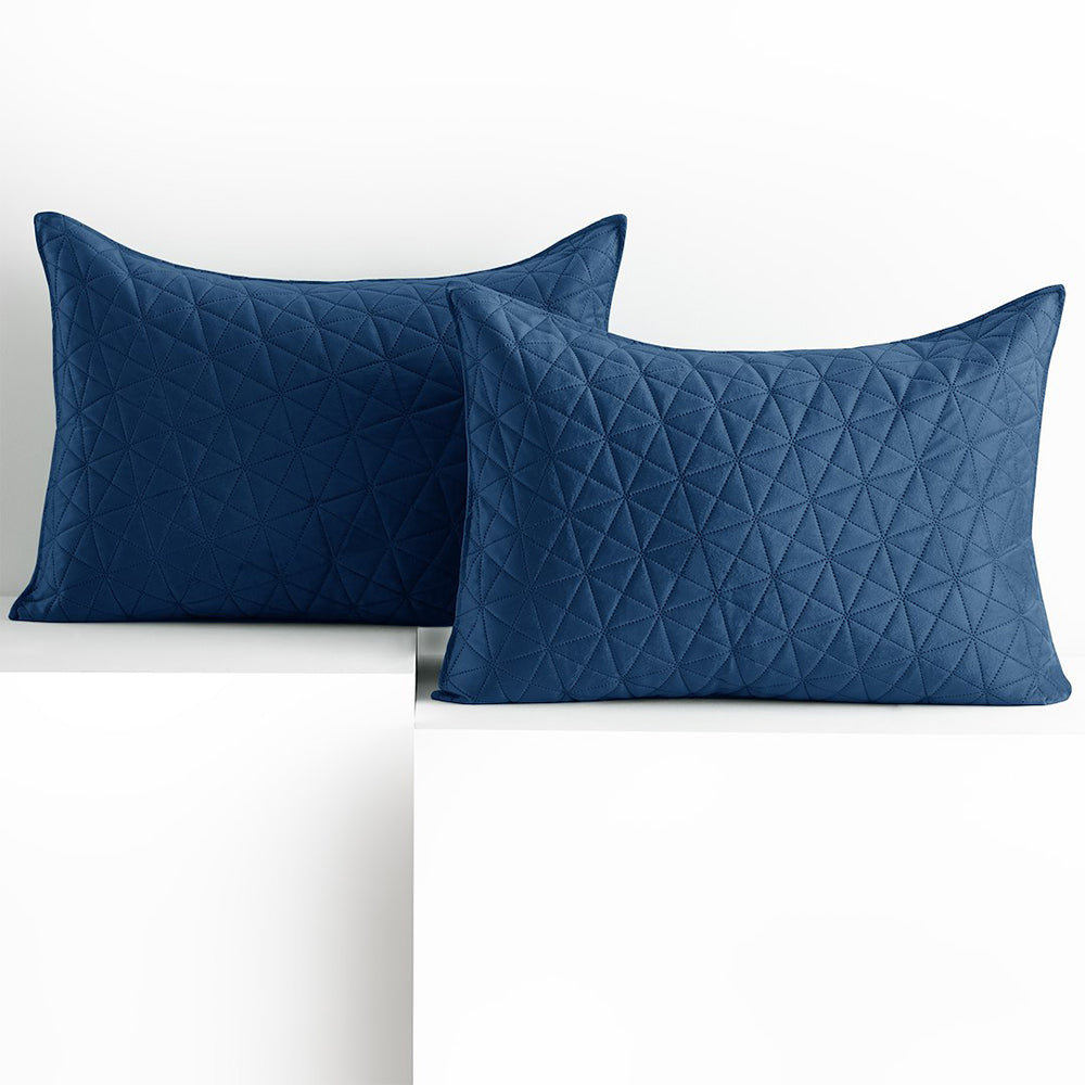 Set 2 huse perne decorative din catifea matlasate, Laila, 180-190 g/m2, Albastru