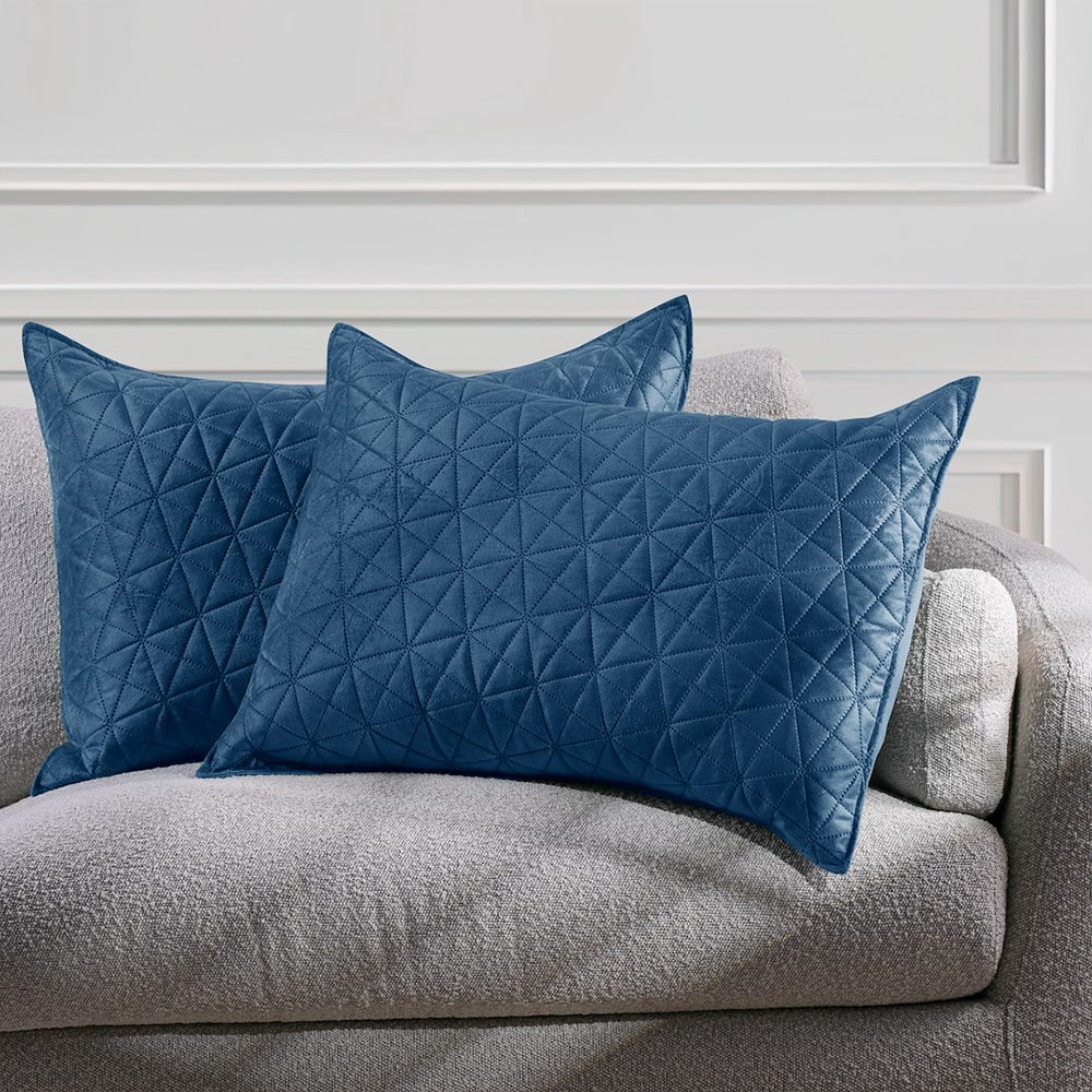 Set 2 huse perne decorative din catifea matlasate, Laila, 180-190 g/m2, Albastru