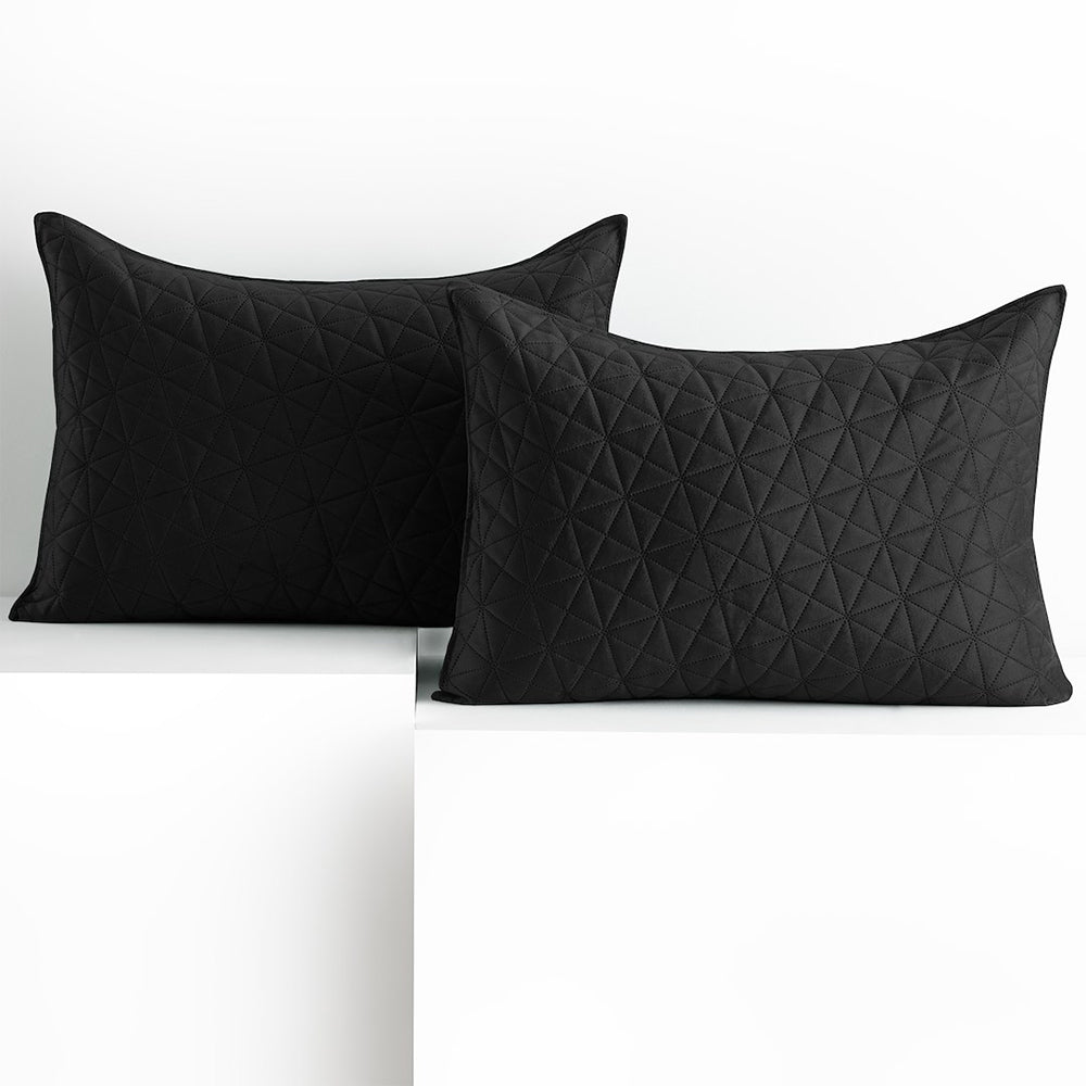 Set 2 huse perne decorative din catifea matlasate, Laila, 180-190 g/m2, Negru