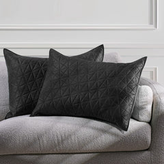 Set 2 huse perne decorative din catifea matlasate, Laila, 180-190 g/m2, Negru