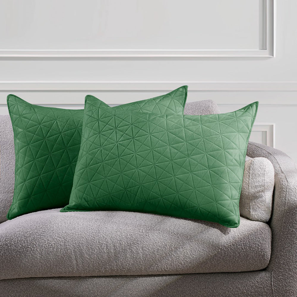 Set 2 huse perne decorative din catifea matlasate, Laila, 180-190 g/m2, Verde