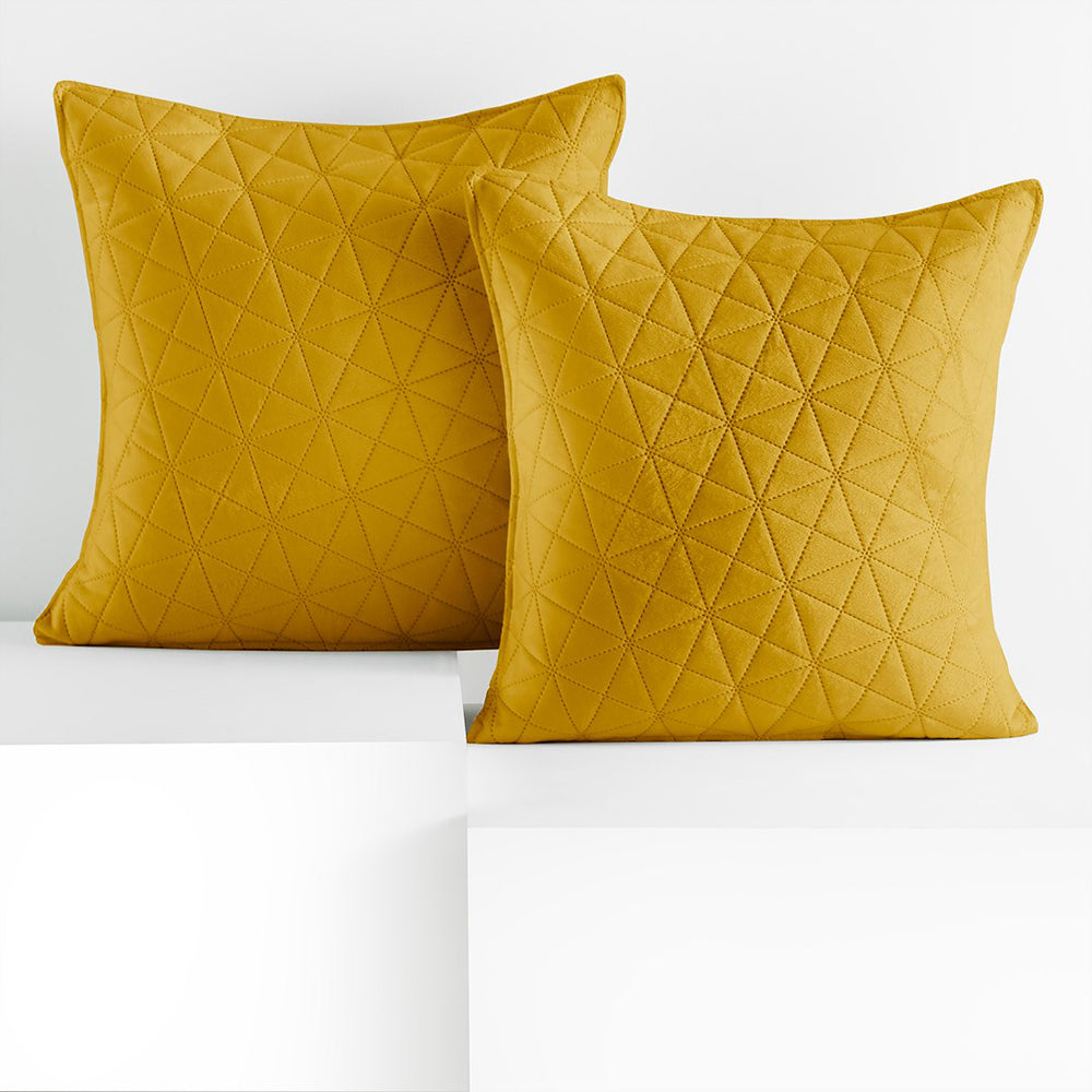 Set 2 huse perne decorative din catifea matlasate, Laila, 180-190 g/m2, Galben