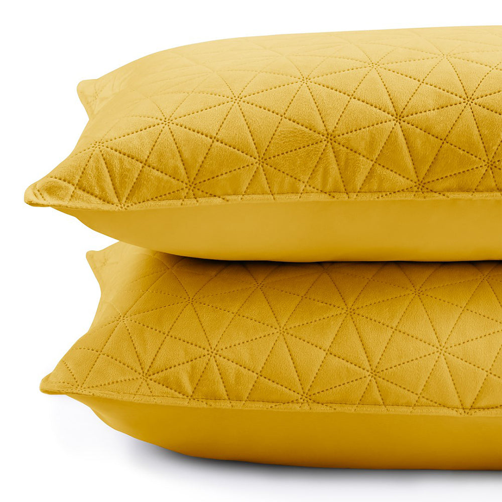 Set 2 huse perne decorative din catifea matlasate, Laila, 180-190 g/m2, Galben