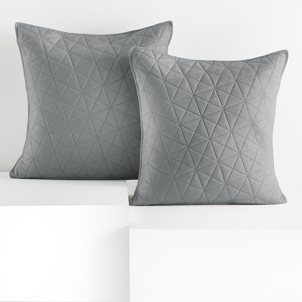 Set 2 huse perne decorative din catifea matlasate, Laila, 180-190 g/m2, Gri deschis