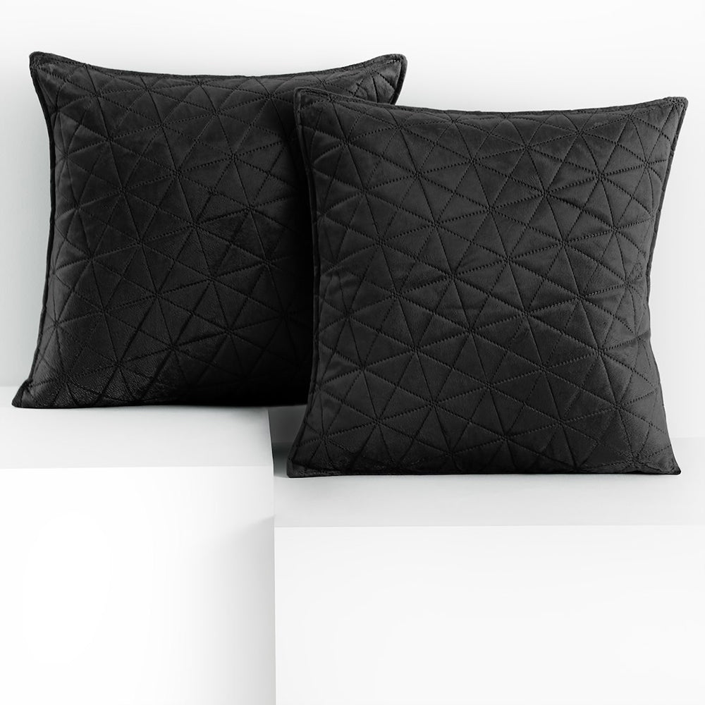 Set 2 huse perne decorative din catifea matlasate, Laila, 180-190 g/m2, Negru