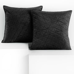 Set 2 huse perne decorative din catifea matlasate, Laila, 180-190 g/m2, Negru