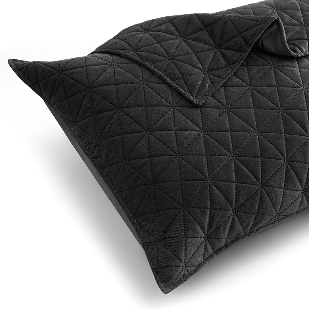 Set 2 huse perne decorative din catifea matlasate, Laila, 180-190 g/m2, Negru