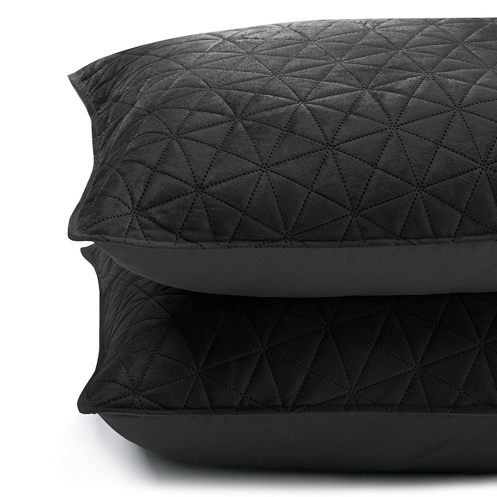 Set 2 huse perne decorative din catifea matlasate, Laila, 180-190 g/m2, Negru