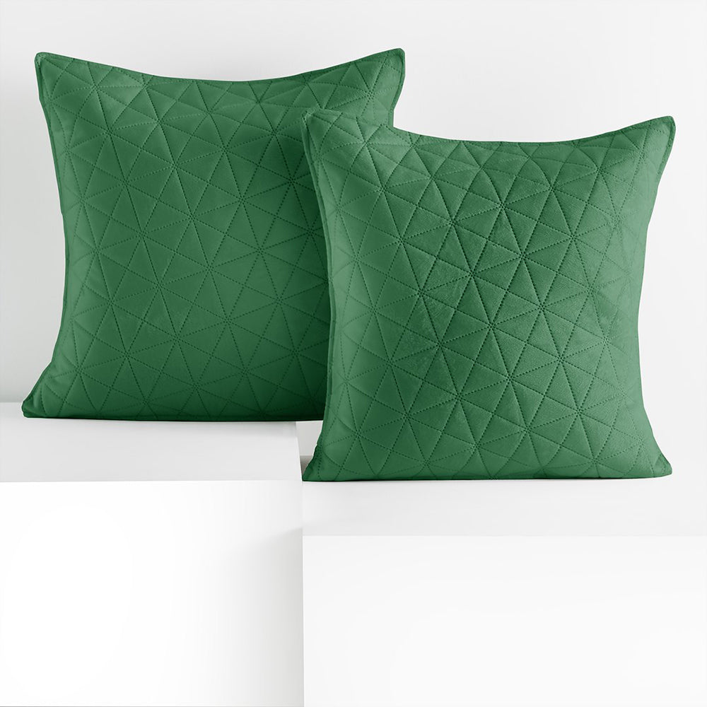 Set 2 huse perne decorative din catifea matlasate, Laila, 180-190 g/m2, Verde