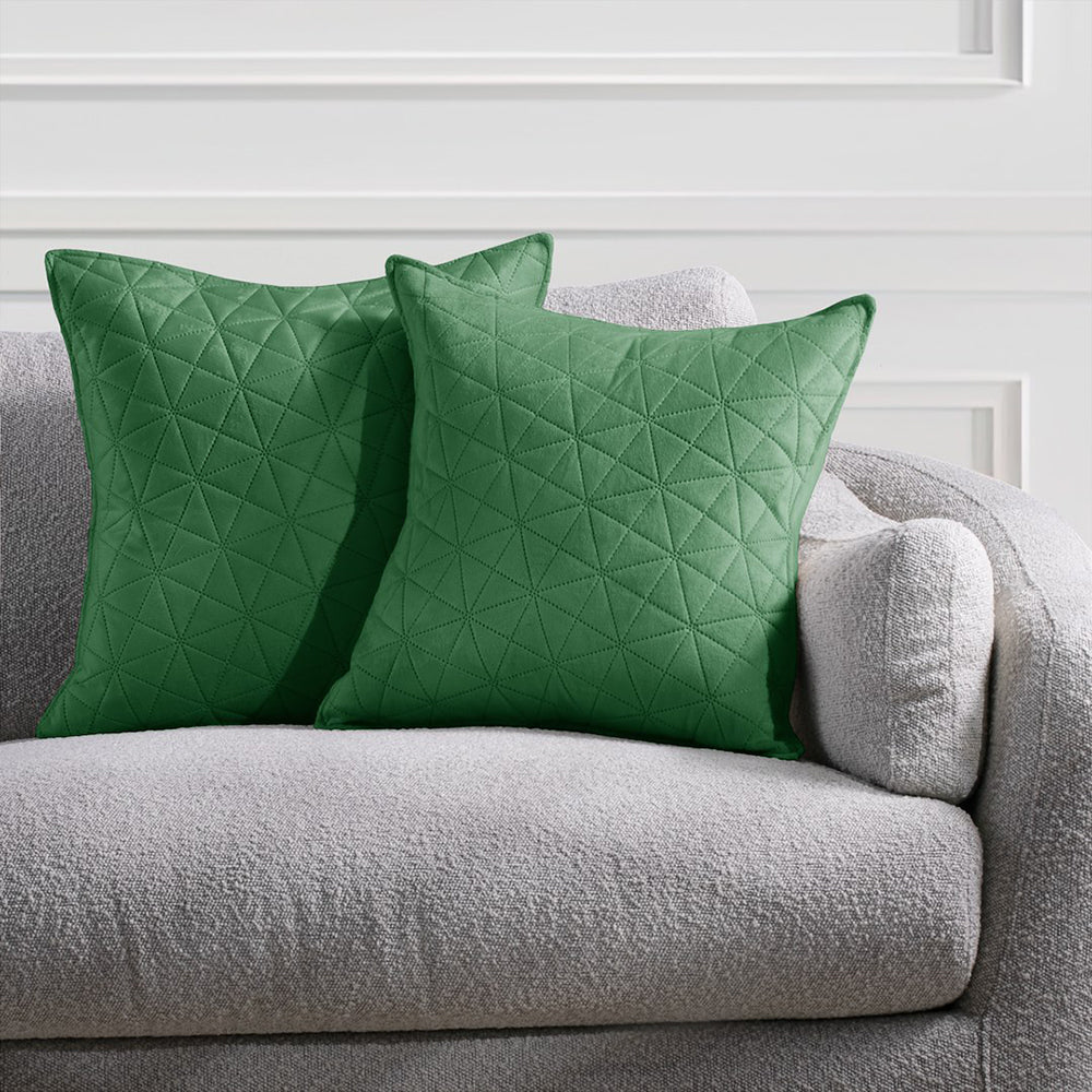 Set 2 huse perne decorative din catifea matlasate, Laila, 180-190 g/m2, Verde