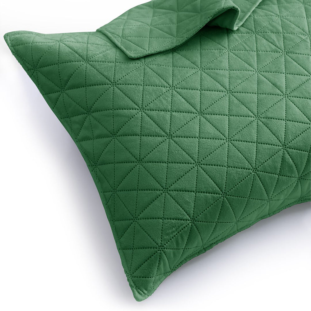 Set 2 huse perne decorative din catifea matlasate, Laila, 180-190 g/m2, Verde