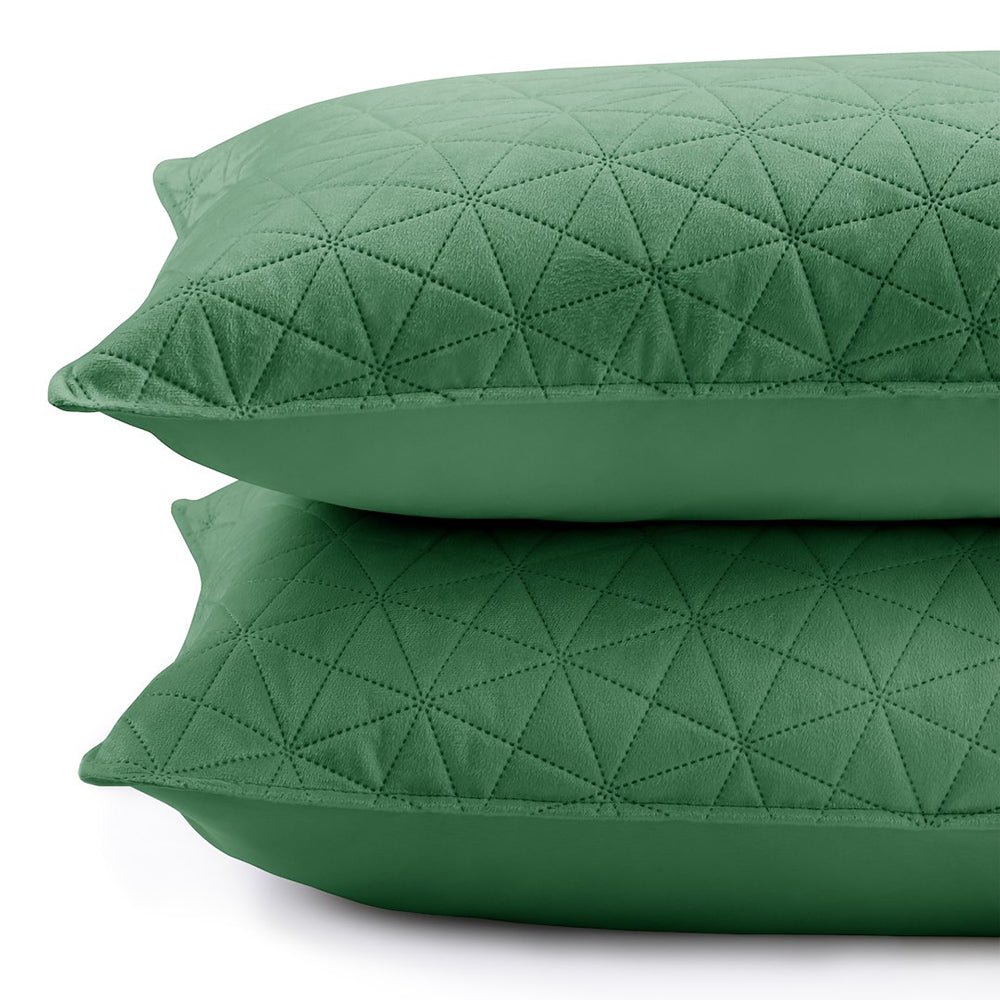 Set 2 huse perne decorative din catifea matlasate, Laila, 180-190 g/m2, Verde