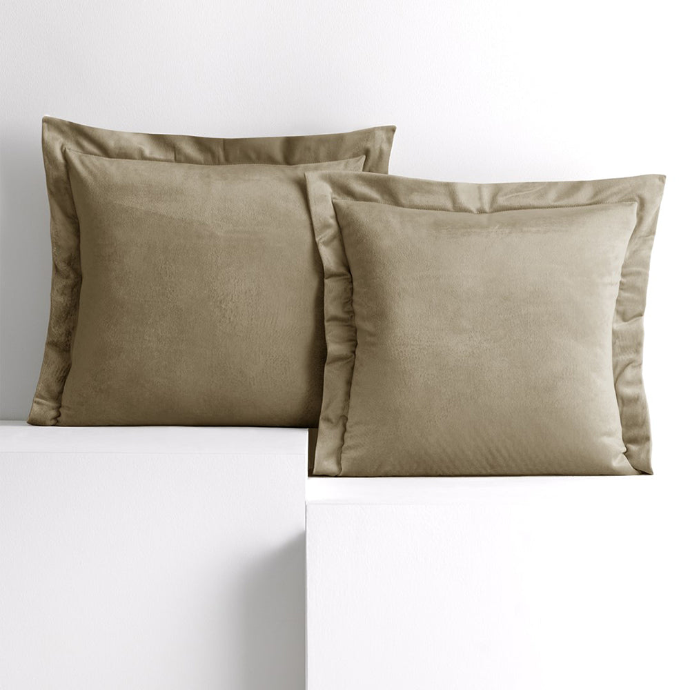 Set 2 huse perne decorative din catifea cu tiv, Velvet, 220 g/m2, Bej