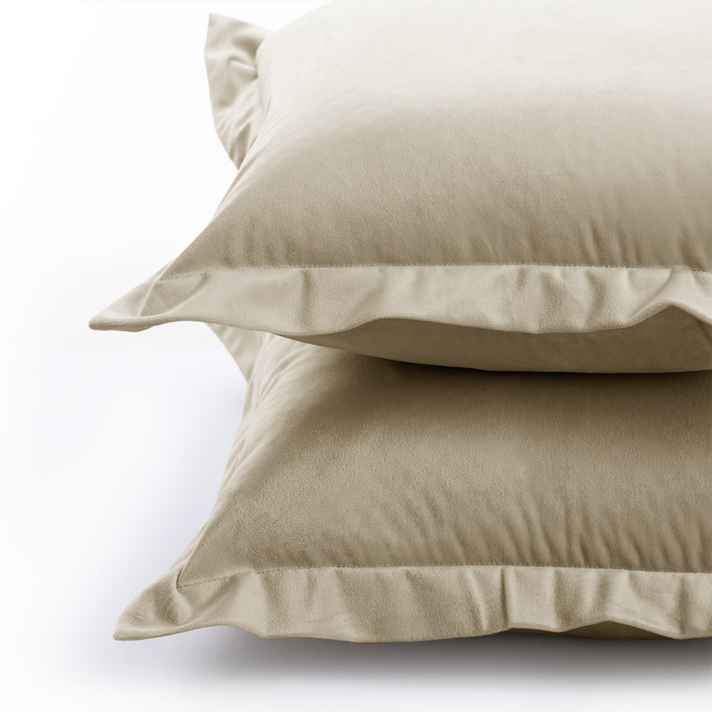 Set 2 huse perne decorative din catifea cu tiv, Velvet, 220 g/m2, Bej