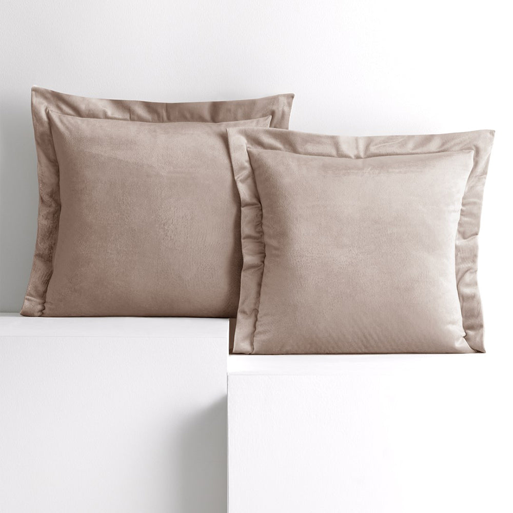 Set 2 huse perne decorative din catifea cu tiv, Velvet, 220 g/m2, Bej deschis