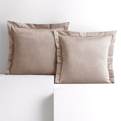 Set 2 huse perne decorative din catifea cu tiv, Velvet, 220 g/m2, Bej deschis