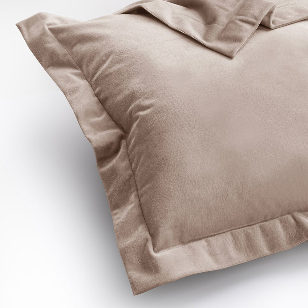 Set 2 huse perne decorative din catifea cu tiv, Velvet, 220 g/m2, Bej deschis