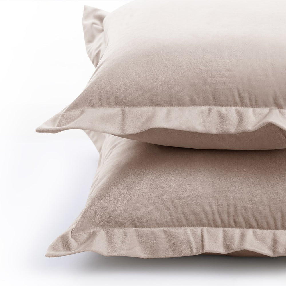 Set 2 huse perne decorative din catifea cu tiv, Velvet, 220 g/m2, Bej deschis