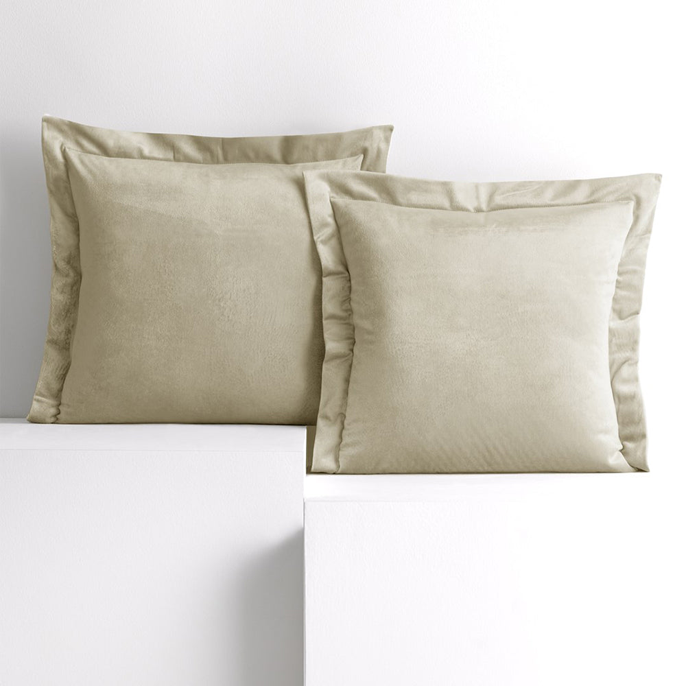 Set 2 huse perne decorative din catifea cu tiv, Velvet, 220 g/m2, Crem