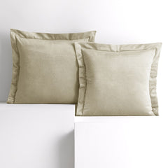 Set 2 huse perne decorative din catifea cu tiv, Velvet, 220 g/m2, Crem