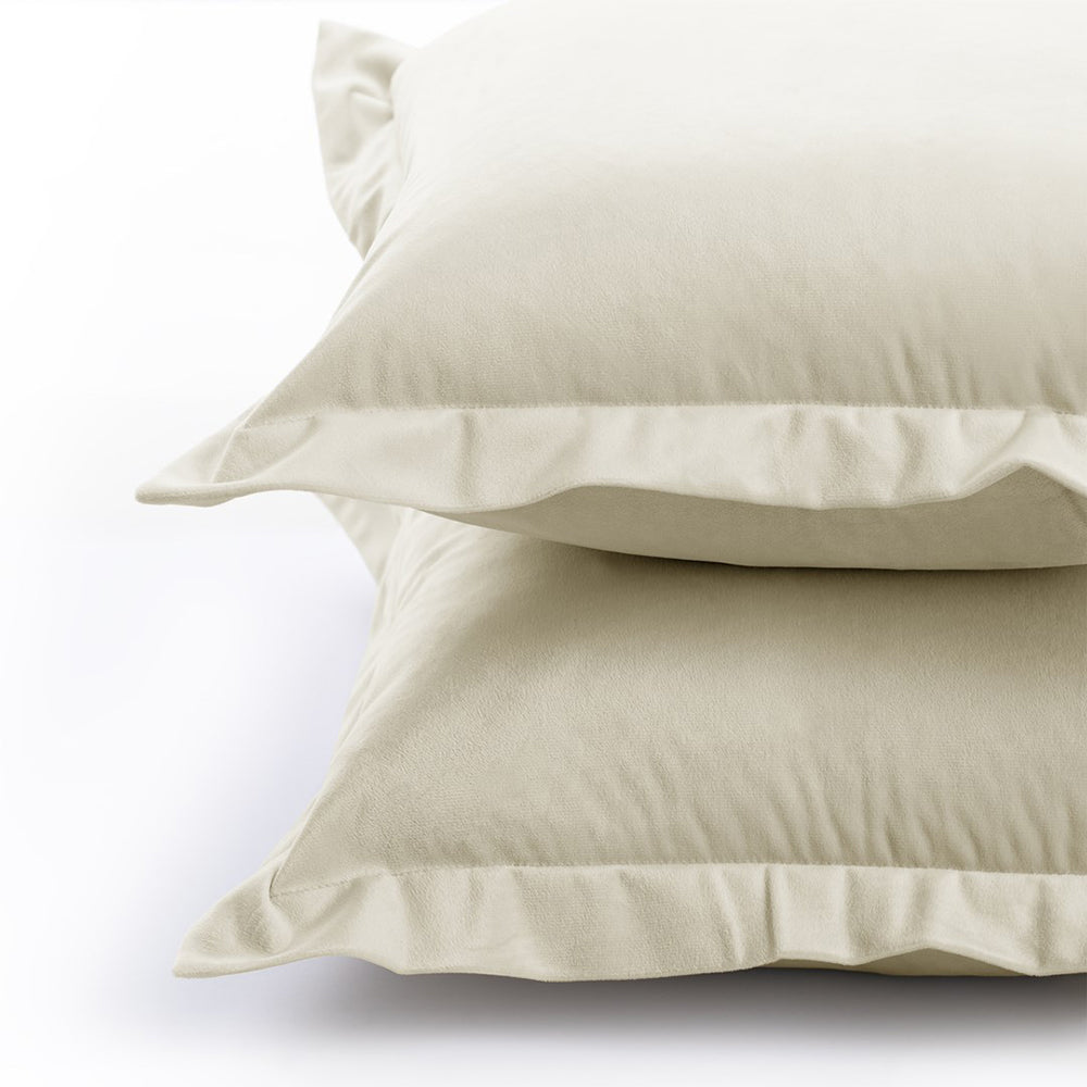Set 2 huse perne decorative din catifea cu tiv, Velvet, 220 g/m2, Crem