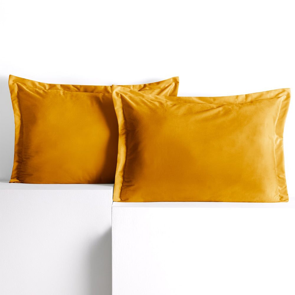 Set 2 huse perne decorative din catifea cu tiv, Velvet, 220 g/m2, Galben