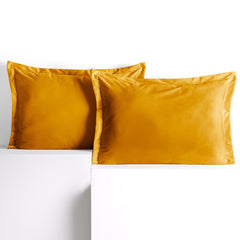 Set 2 huse perne decorative din catifea cu tiv, Velvet, 220 g/m2, Galben