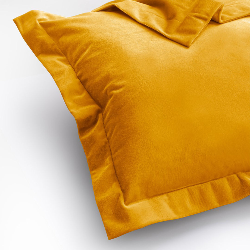 Set 2 huse perne decorative din catifea cu tiv, Velvet, 220 g/m2, Galben