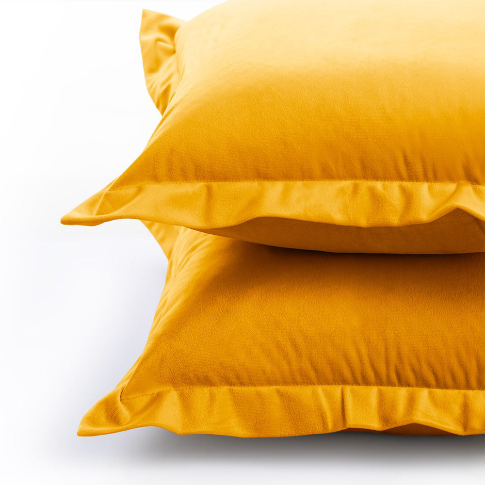 Set 2 huse perne decorative din catifea cu tiv, Velvet, 220 g/m2, Galben
