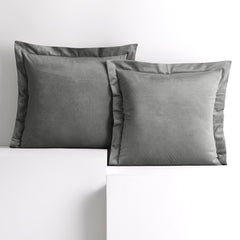Set 2 huse perne decorative din catifea cu tiv, Velvet, 220 g/m2, Gri