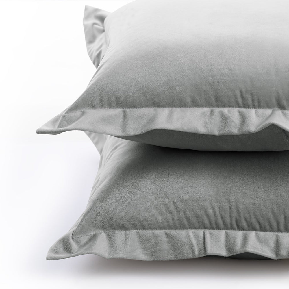 Set 2 huse perne decorative din catifea cu tiv, Velvet, 220 g/m2, Gri