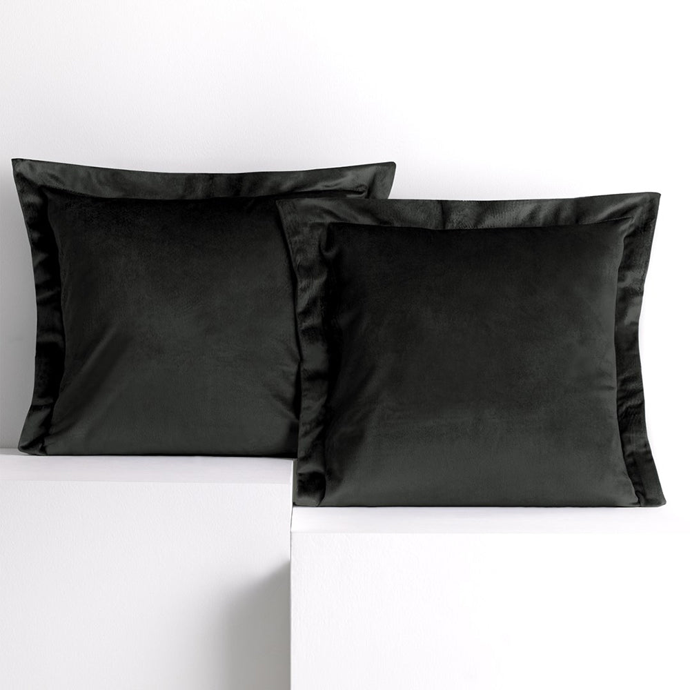 Set 2 huse perne decorative din catifea cu tiv, Velvet, 220 g/m2, Gri inchis