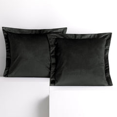 Set 2 huse perne decorative din catifea cu tiv, Velvet, 220 g/m2, Gri inchis