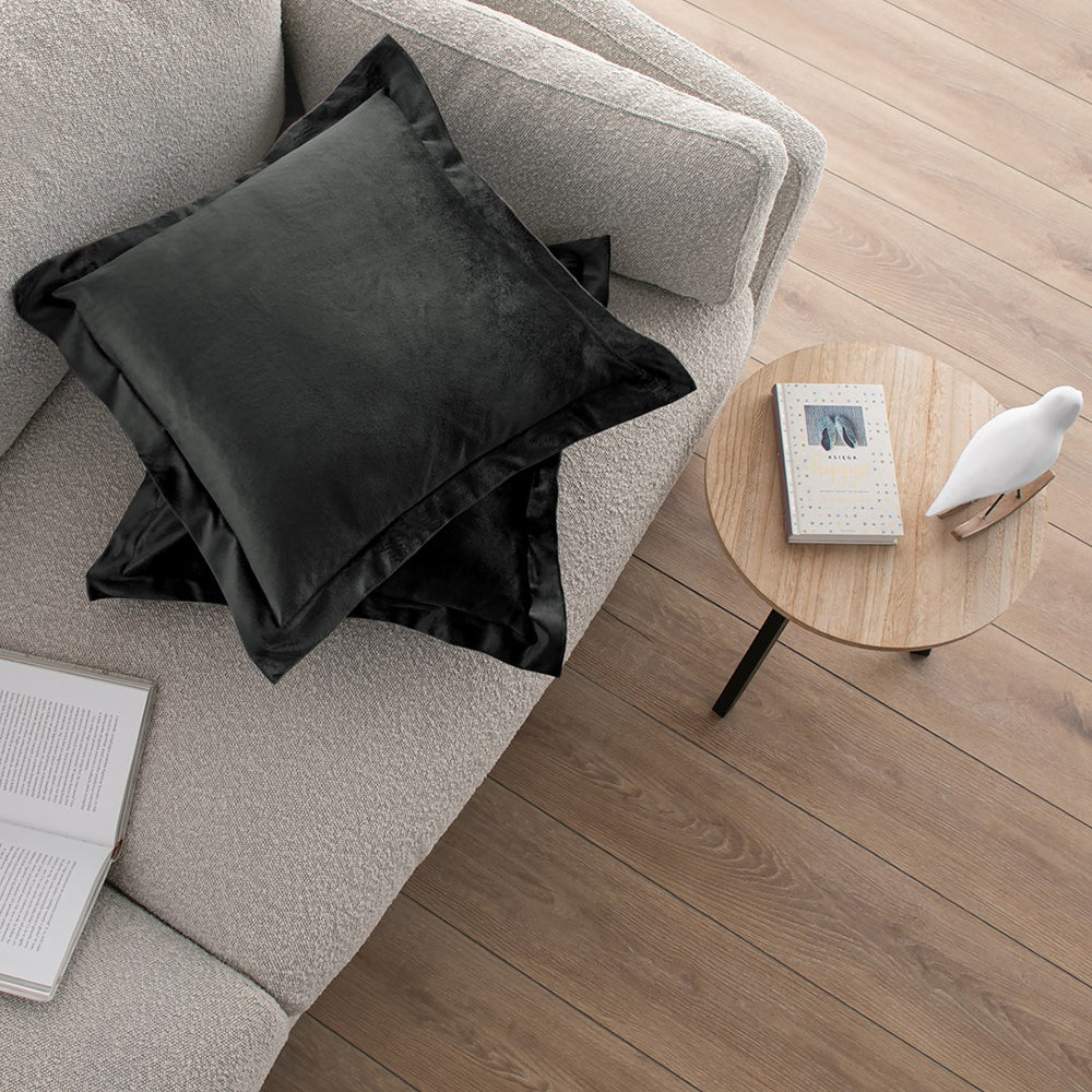 Set 2 huse perne decorative din catifea cu tiv, Velvet, 220 g/m2, Gri inchis