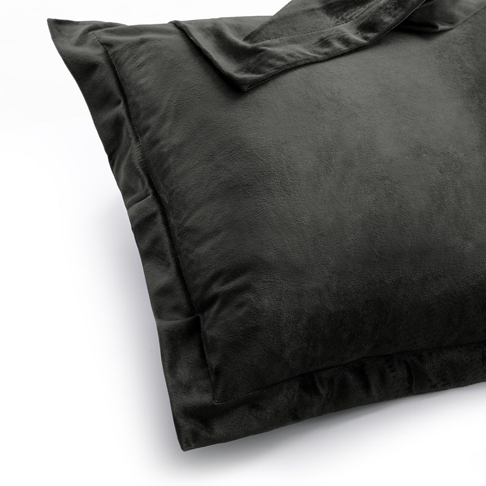 Set 2 huse perne decorative din catifea cu tiv, Velvet, 220 g/m2, Gri inchis