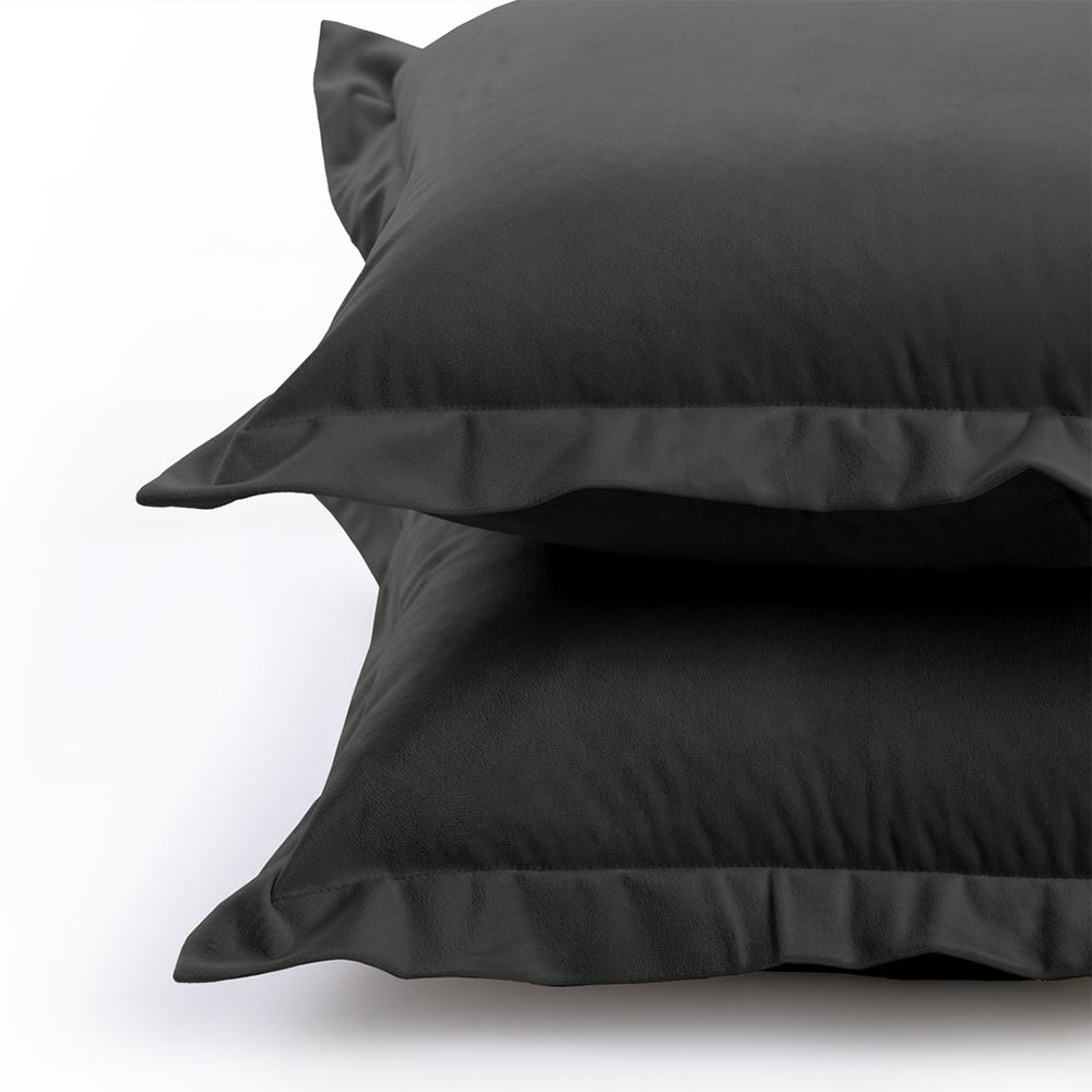 Set 2 huse perne decorative din catifea cu tiv, Velvet, 220 g/m2, Gri inchis