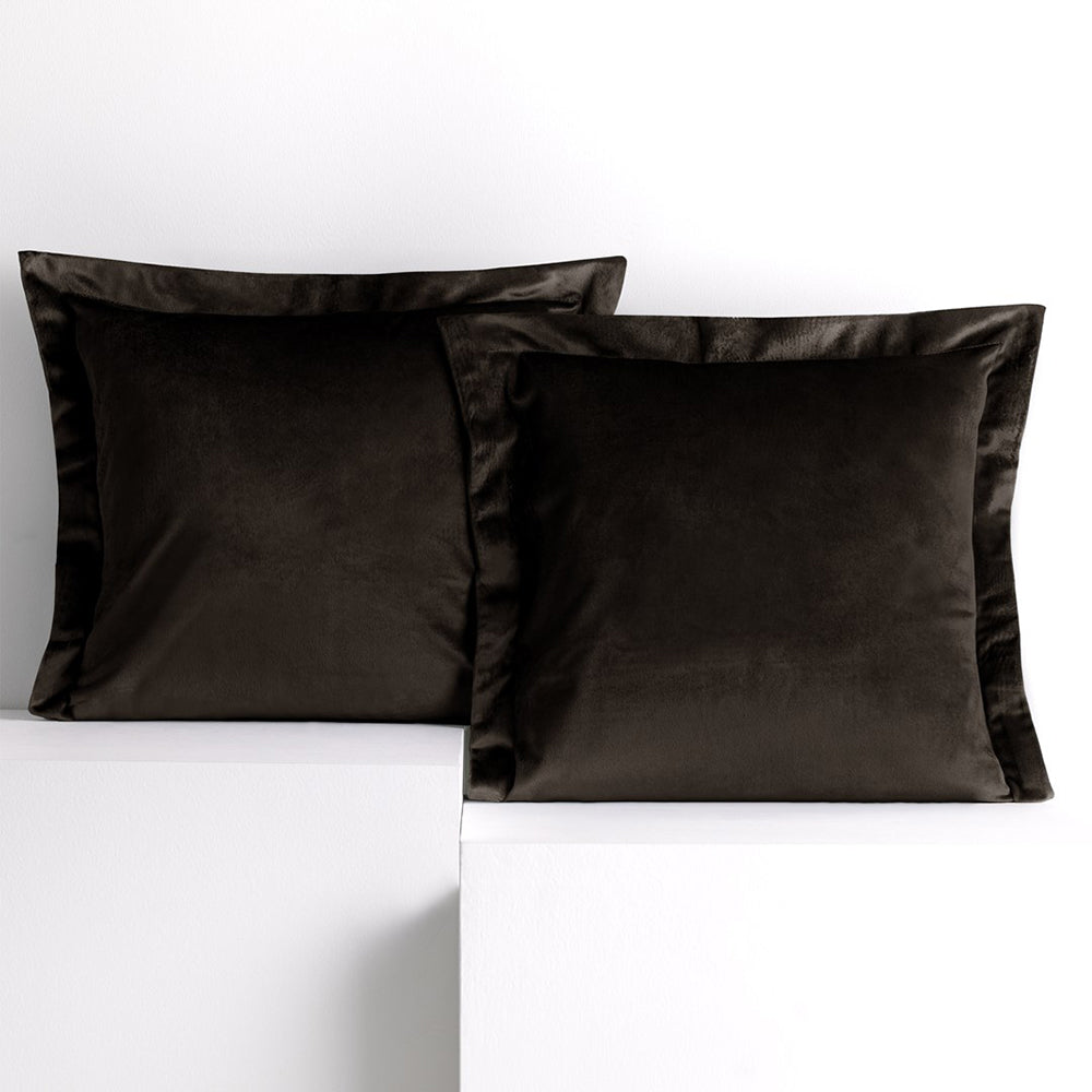 Set 2 huse perne decorative din catifea cu tiv, Velvet, 220 g/m2, Maro