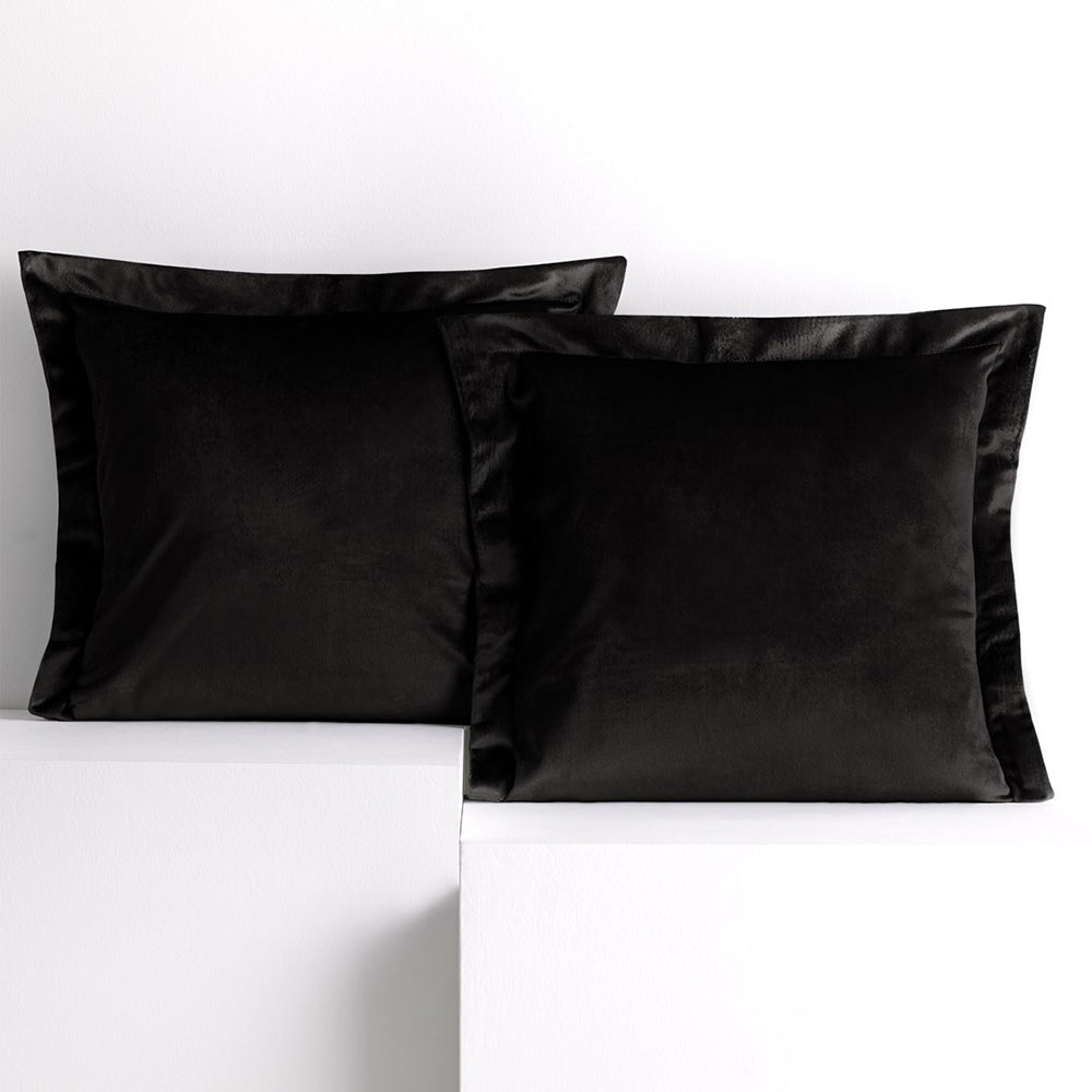Set 2 huse perne decorative din catifea cu tiv, Velvet, 220 g/m2, Negru