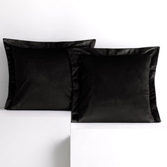 Set 2 huse perne decorative din catifea cu tiv, Velvet, 220 g/m2, Negru