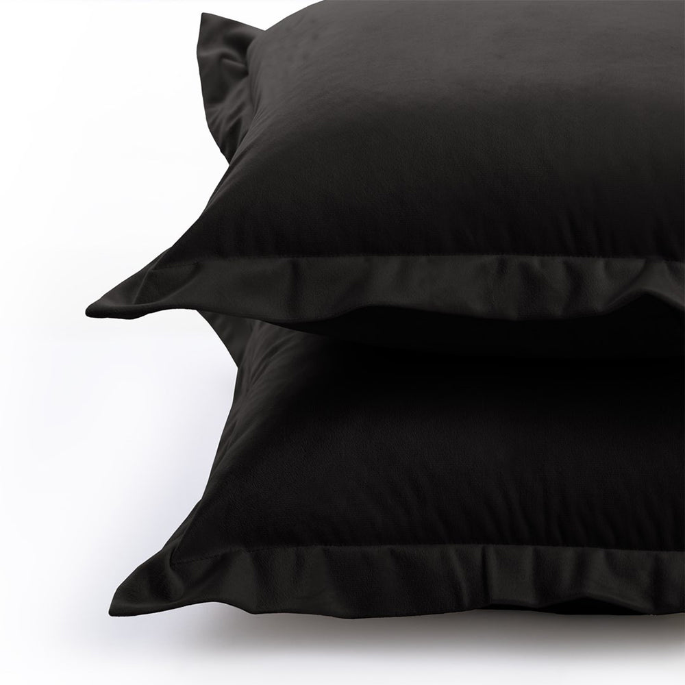 Set 2 huse perne decorative din catifea cu tiv, Velvet, 220 g/m2, Negru