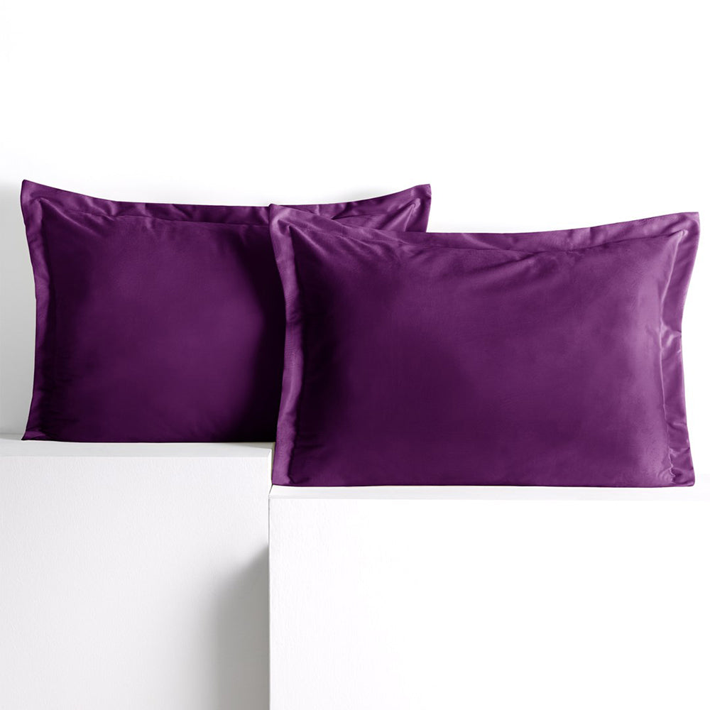 Set 2 huse perne decorative din catifea cu tiv, Velvet, 220 g/m2, Pruna