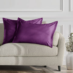 Set 2 huse perne decorative din catifea cu tiv, Velvet, 220 g/m2, Pruna