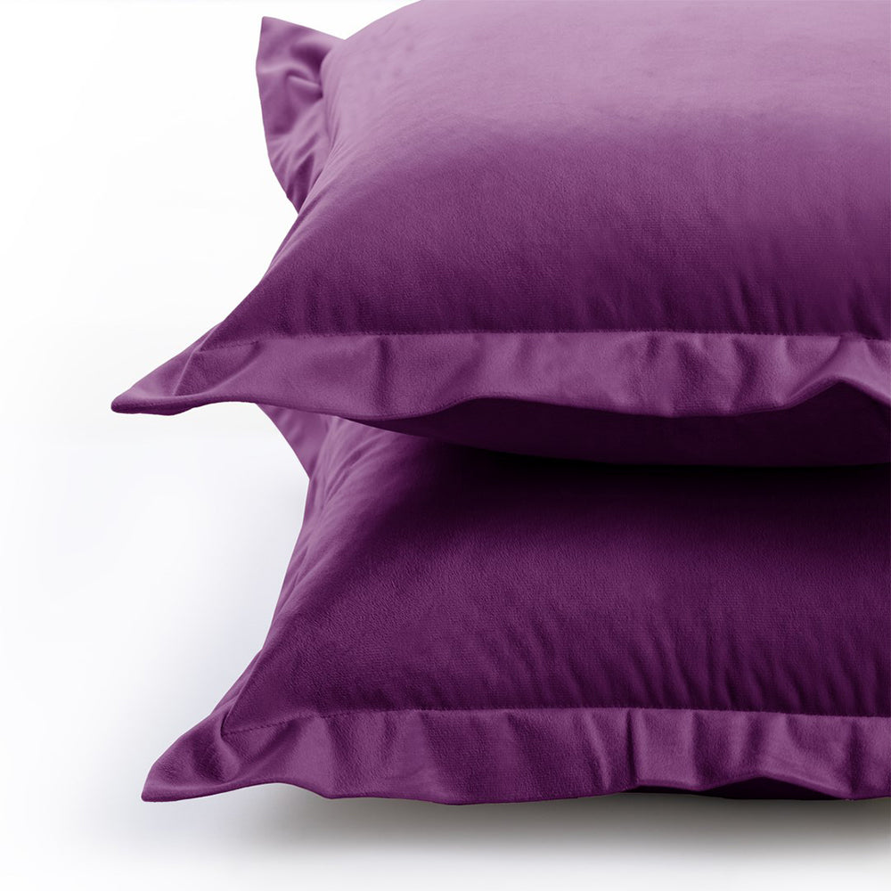 Set 2 huse perne decorative din catifea cu tiv, Velvet, 220 g/m2, Pruna