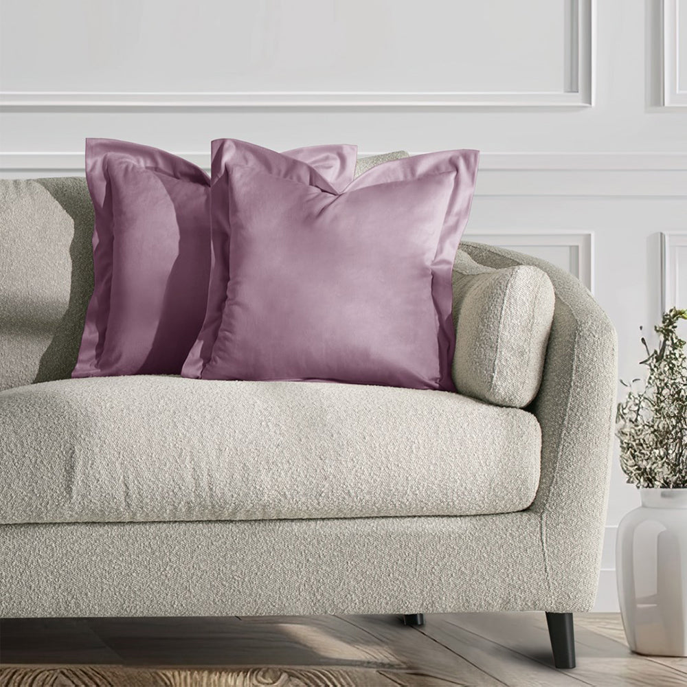 Set 2 huse perne decorative din catifea cu tiv, Velvet, 220 g/m2, Roz