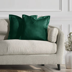 Set 2 huse perne decorative din catifea cu tiv, Velvet, 220 g/m2, Verde