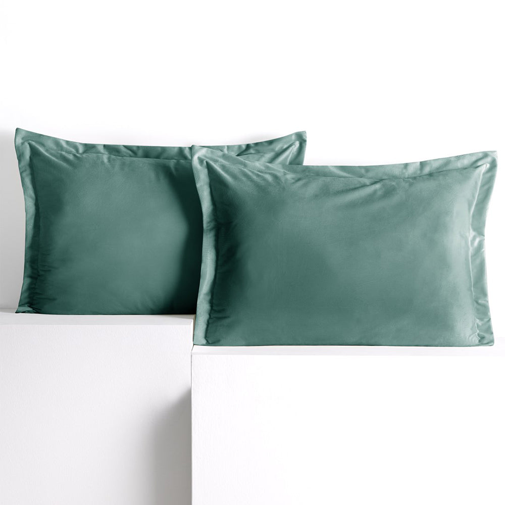 Set 2 huse perne decorative din catifea cu tiv, Velvet, 220 g/m2, Vernil
